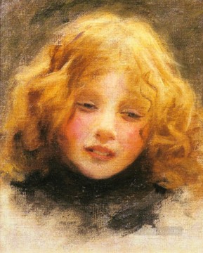 印象派 Painting - 若い女の子の頭の研究 牧歌的な子供たち アーサー・ジョン・エルズリー 印象派